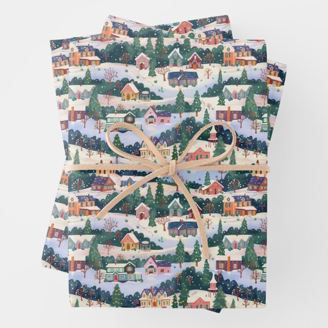 Weihnachtsdorf-Umschlagpapier Geschenkpapier Set (Beispiel)