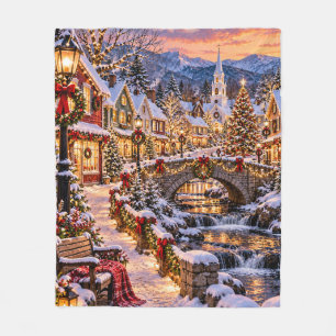 Weihnachtsdorf verschneite Winterlandschaft Fleecedecke