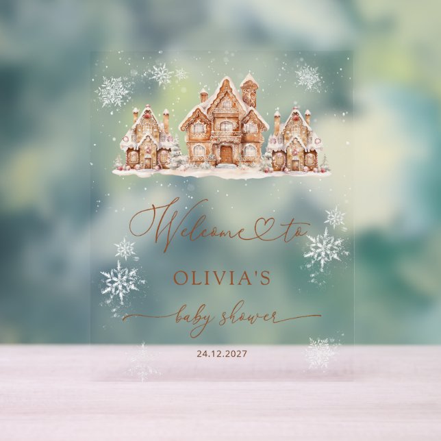 Weihnachtsdorf Winter Baby Dusche Willkommen Acrylschild (Neutral)