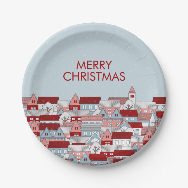 Weihnachtsdörfchen - Papiertafel Pappteller (Vorderseite)