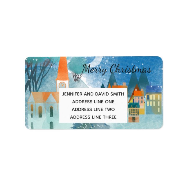 Weihnachtsdörfer-Szene Custom Typografy Adressaufkleber (Vorne)