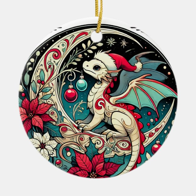 Weihnachtsdrache Keramik Ornament (Vorne)