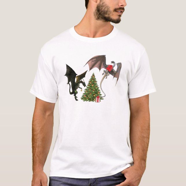 Weihnachtsdrache Mythischer Feiertag T-Shirt (Vorderseite)
