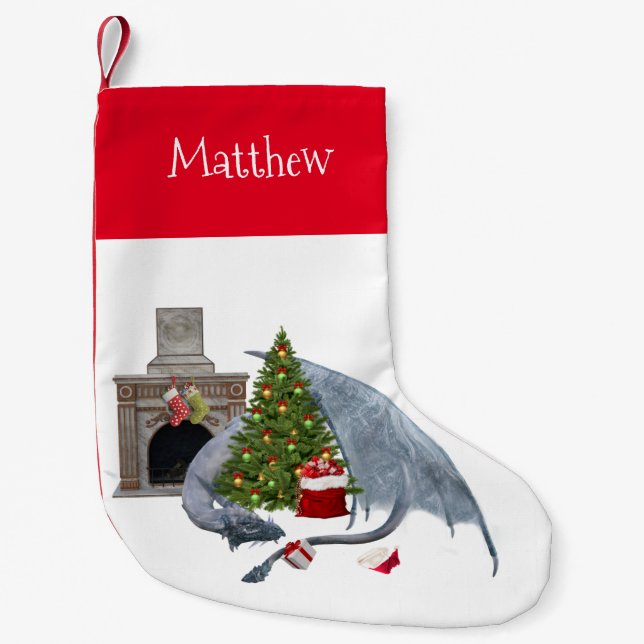 Weihnachtsdrache Personalisiert Kleiner Weihnachtsstrumpf (Vorderseite)