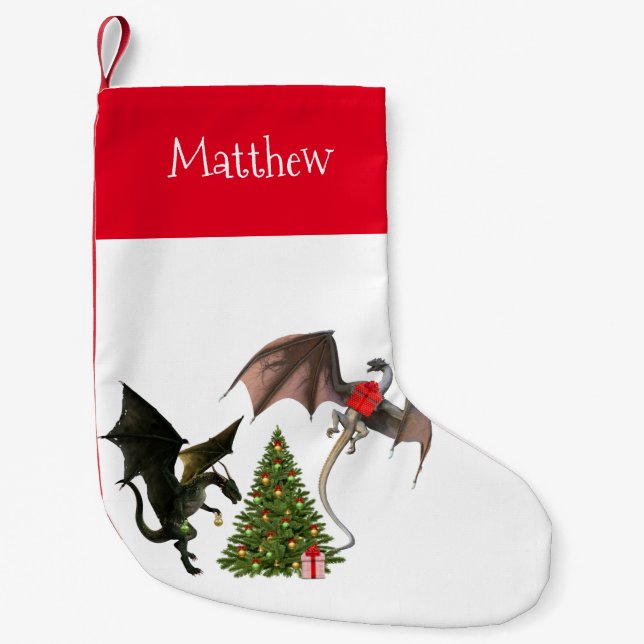 Weihnachtsdrache Personalisierter Baum Kleiner Weihnachtsstrumpf (Vorderseite)