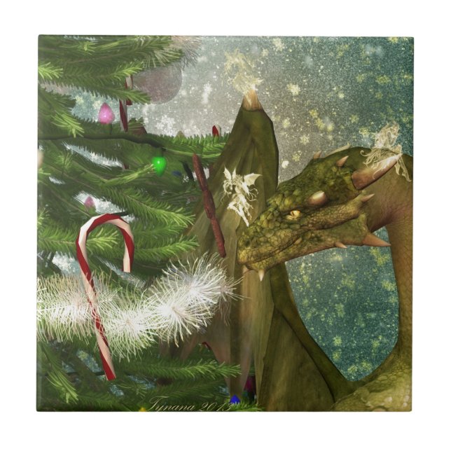 Weihnachtsdrache und -feen fliese (Vorderseite)