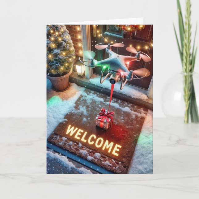 Weihnachtsdrohne ein Geschenk machen Feiertagskarte (Vorderseite)