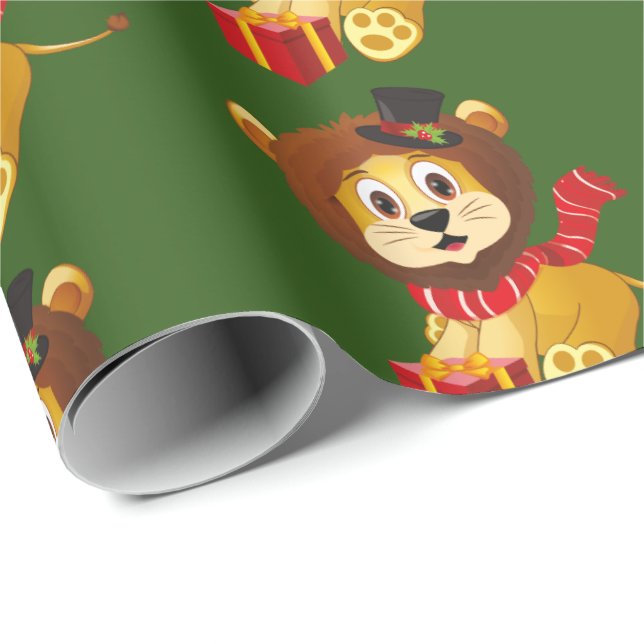 Weihnachtsdschungellöwe Feiertags-Partyverpackung Geschenkpapier (Rolleneckpunkt)