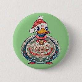 Weihnachtsduck mit einer Weihnachtsmannmütze Button