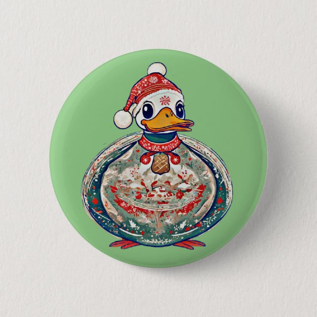 Weihnachtsduck mit einer Weihnachtsmannmütze Button (Vorderseite)