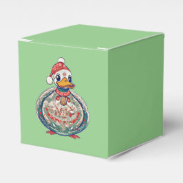Weihnachtsduck mit einer Weihnachtsmannmütze Geschenkschachtel