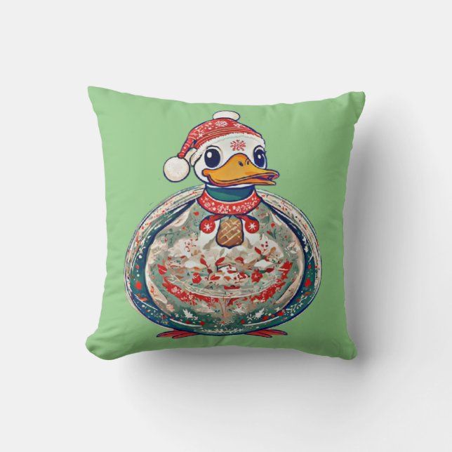 Weihnachtsduck mit einer Weihnachtsmannmütze Kissen (Vorderseite)