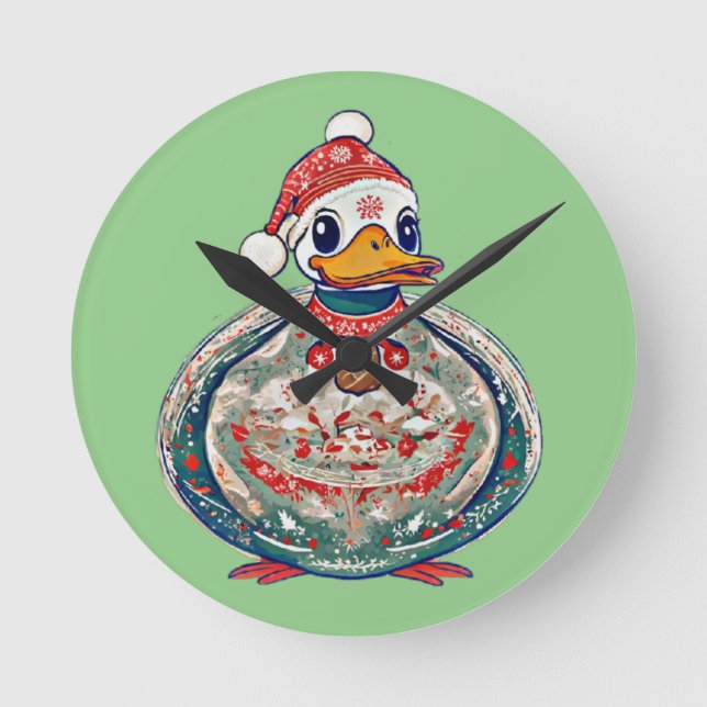 Weihnachtsduck mit einer Weihnachtsmannmütze Runde Wanduhr (Vorderseite)