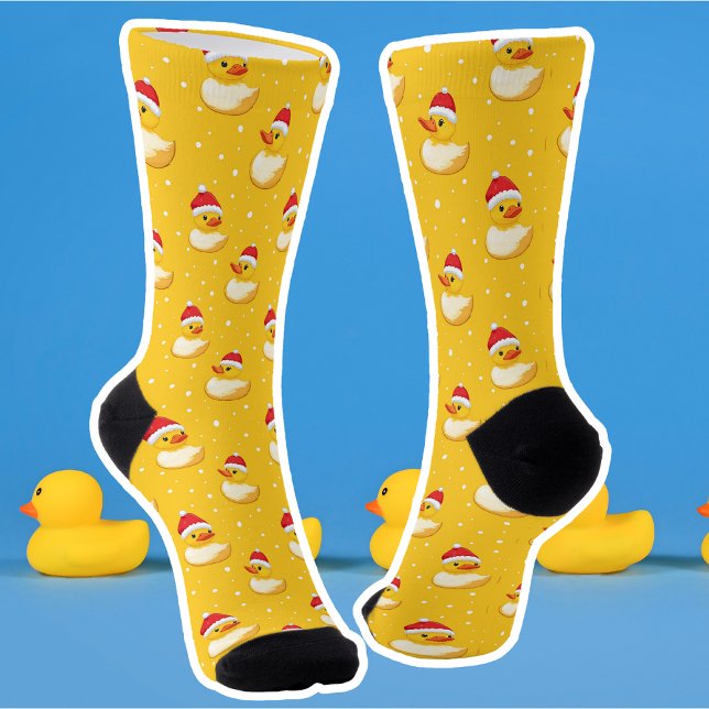 Weihnachtsduck Santa Niedlich Gelb und Red Polka D Socken (Von Creator hochgeladen)