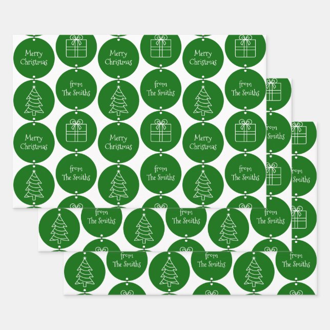 Weihnachtsdunkelgrüne Kreise Kundenname Geschenkpapier Set (Set)