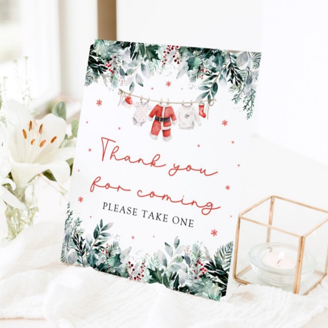 Weihnachtsdusche Danke, dass ihr gekommen seid Sockelschild (Watercolor Christmas Santa Baby Shower Thank You For Coming Pedestal Sign)