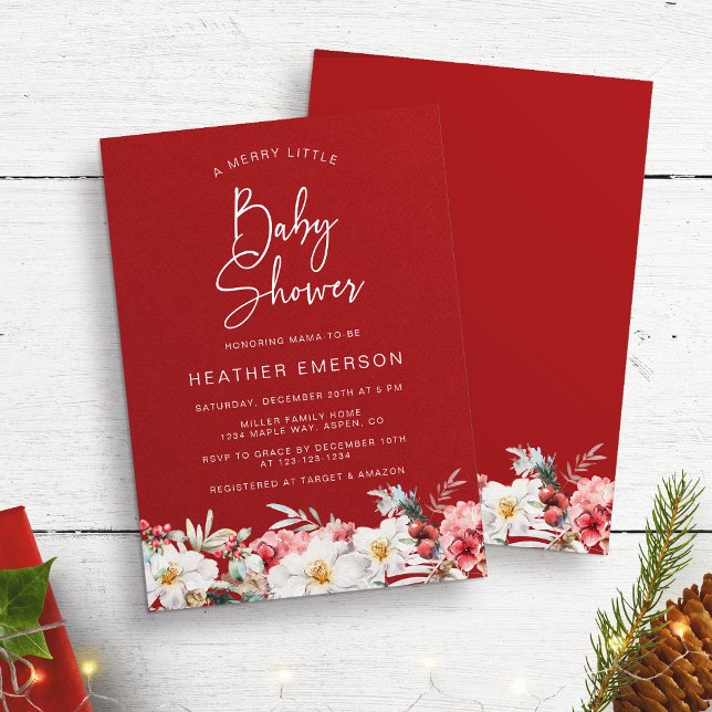 Weihnachtsdusche Einladung (Rustic Boho Chic Watercolor Botanical Berries A Merry Little Baby Shower Invitations)