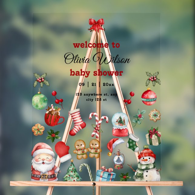 Weihnachtsdusche Einladung, festliche Babydusche Acrylschild (Neutral)