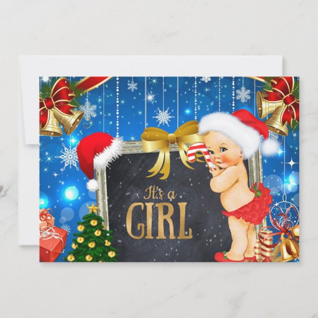 Weihnachtsdusche Einladung Vintages Baby Girl (Vorderseite)
