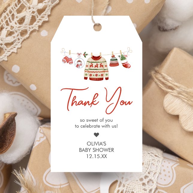 Weihnachtsdusche - Liebesmarken Geschenkanhänger (Christmas Santa Baby Clothesline Baby Shower Favor Tags)