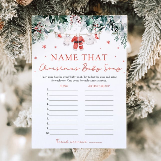 Weihnachtsdusche Name, die Baby Tune Einladung (Watercolor Christmas Santa Baby Shower Name That Baby Tune Game)