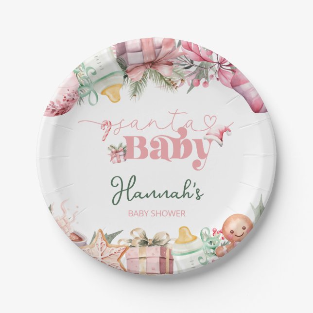Weihnachtsdusche Pink Santa Baby Pappteller (Vorderseite)