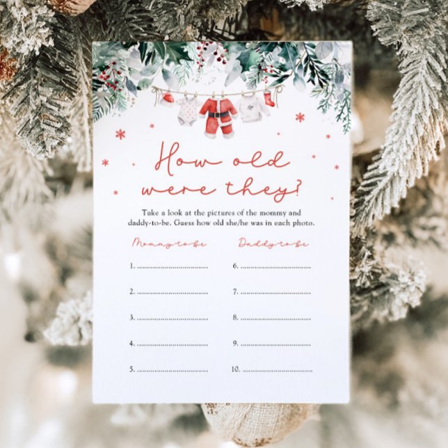 Weihnachtsdusche Red Santa Baby wie alt waren sie Einladung (Watercolor Cute Christmas Red Santa Baby Shower How Old Were They Game)