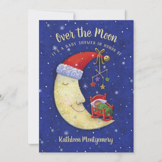 Weihnachtsdusche über dem Mond Einladung (Vorderseite)
