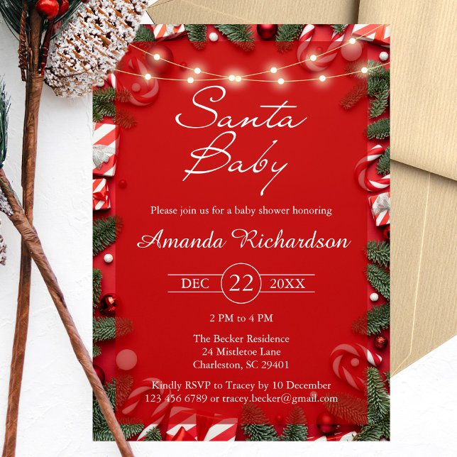 Weihnachtsdusche von Santa Baby Einladung (Santa Baby Christmas Baby Shower Invitation)