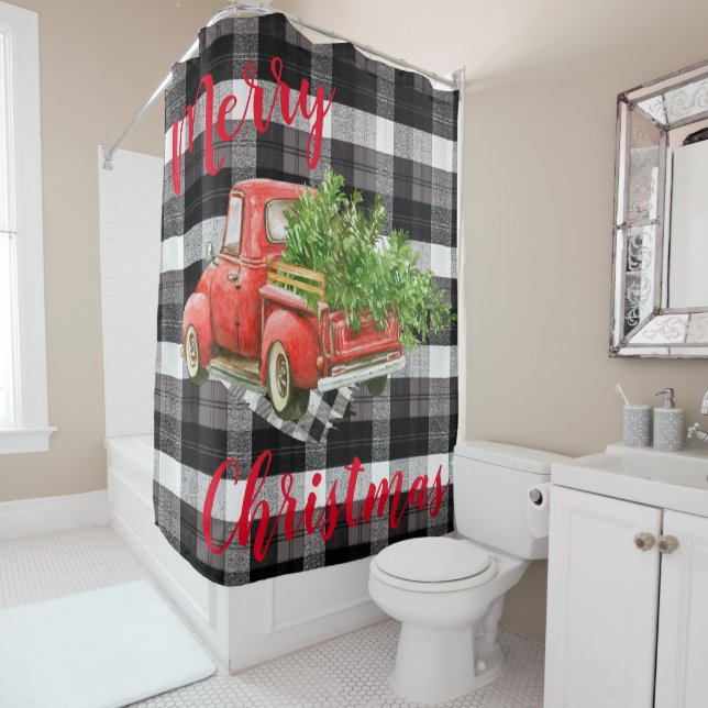 Weihnachtsdusche Vorhang Red XMAS Truck Kariert (Beispiel)
