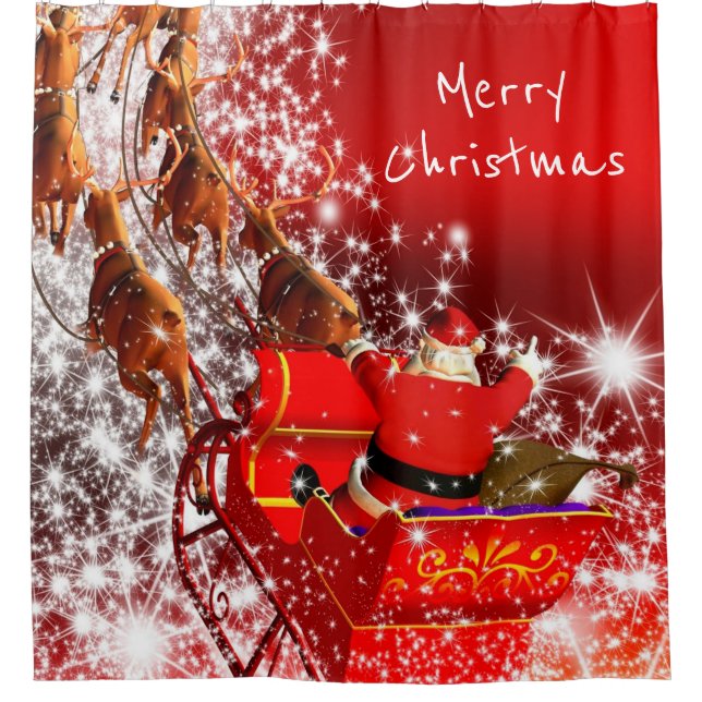Weihnachtsdusche Vorhang/Santa und Schlitten Duschvorhang (Vorderseite)