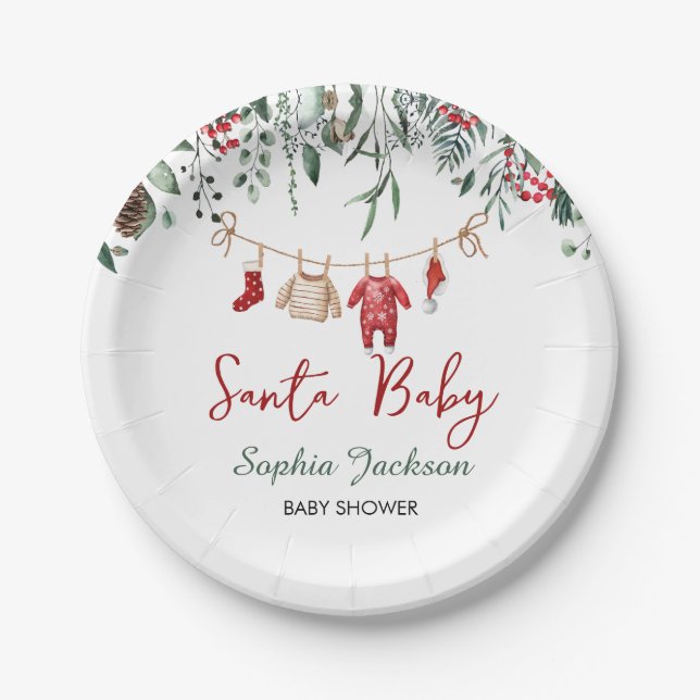Weihnachtsdusche Weihnachtsjunge Kleidung Winter Pappteller (Vorderseite)