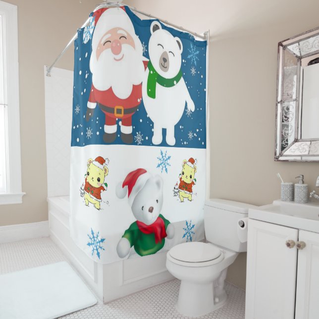 Weihnachtsduschvorhang, Santa Teddy Bär Duschvorhang (Beispiel)
