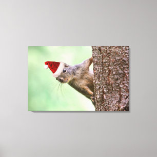 Weihnachtseichhörnchen auf einem Baum Leinwanddruck
