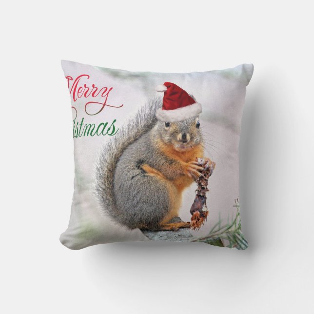 Weihnachtseichhörnchen, das Weihnachtsmann-Hut Kissen (Vorderseite)
