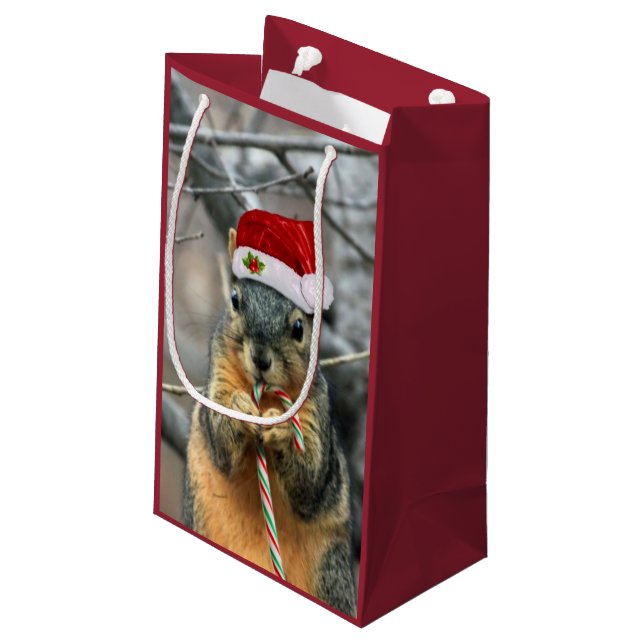 Weihnachtseichhörnchen Kleine Geschenktüte (Rückseite Schrägansicht)