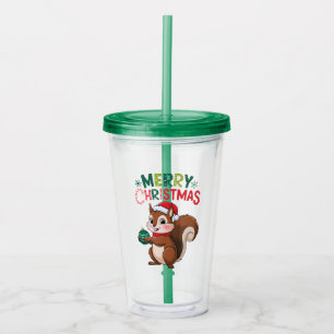 Weihnachtseichhörnchen mit Weihnachtsball Acryltrinkbecher