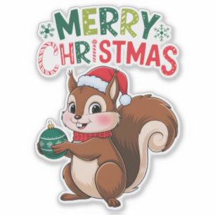 Weihnachtseichhörnchen mit Weihnachtsball Aufkleber
