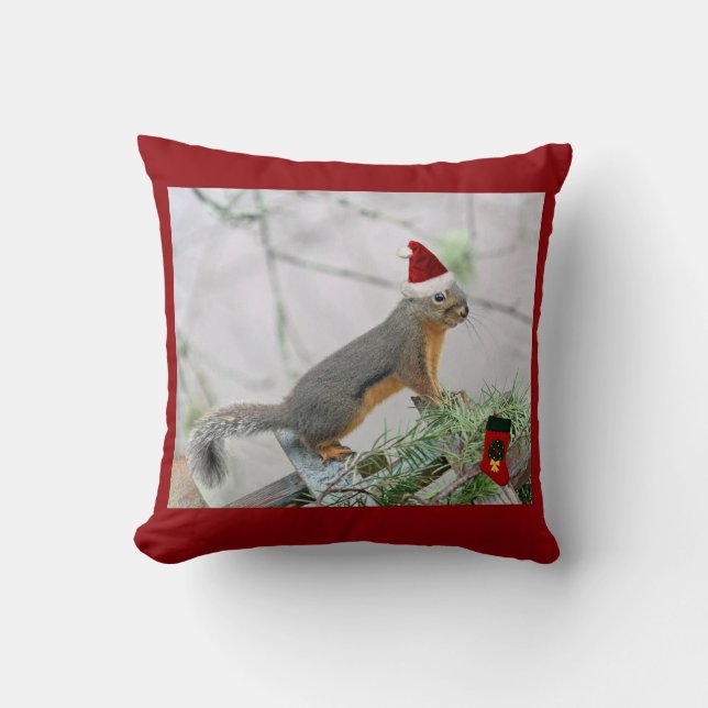Weihnachtseichhörnchen mit WeihnachtsStrumpf Kissen (Vorderseite)