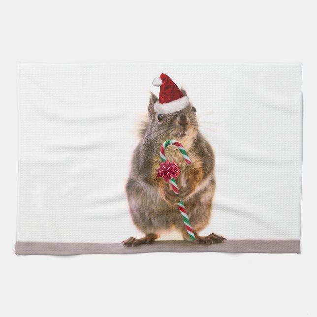 Weihnachtseichhörnchen mit Zuckerstange Küchentuch (Horizontal)