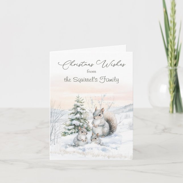 Weihnachtseichhörnchen Winterwald Feiertagskarte (Vorderseite)