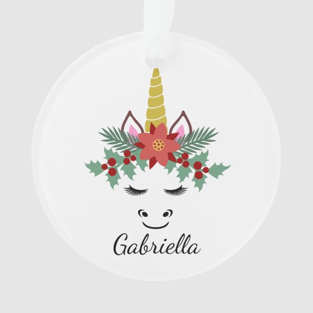 WeihnachtsEinhorn-Gesicht mit Wimper-Verzierung Ornament (Vorderseite)
