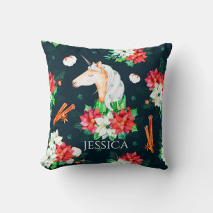 Weihnachtseinhorn und Poinsettia Muster Nr.2 Kissen