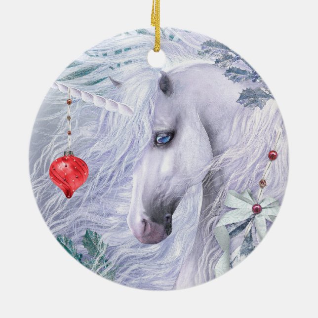 WeihnachtsEinhorn-Verzierung Keramikornament (Hinten)