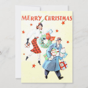Weihnachtseinkäufe eines Vintage-Paares Feiertagskarte