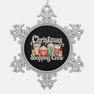 Weihnachtseinkaufs-Crew Xmas Kaffee Urlaubszeit Schneeflocken Zinn-Ornament
