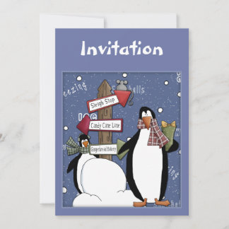 Weihnachtseinladung mit lustigem Pinguin Einladung
