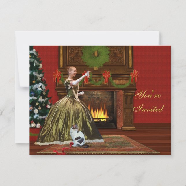 Weihnachtseinladung, Vintages Feiertags-Zuhause Einladung (Vorderseite)