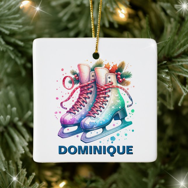 Weihnachtseis-Skate Individuelle Name Keramikornament (Von Creator hochgeladen)