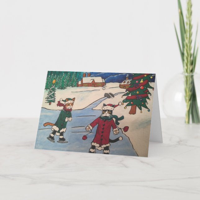 Weihnachtseis-Skaten Feiertagskarte (Vorderseite)